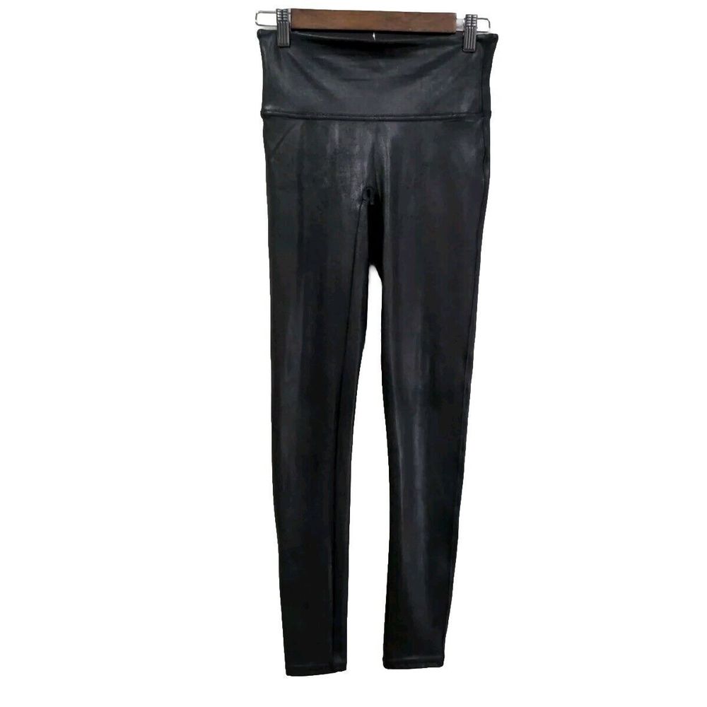 SPANX Womens Faux Leather High Rise Pull On Leggings Size M Black Skinny Shaping